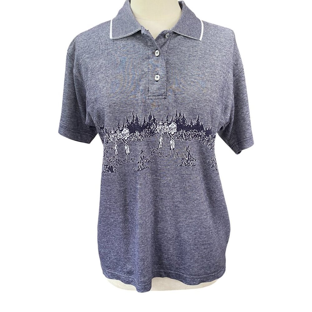Vintage Northern Treasures Intarsia Knit Golf Polo Shirt Sz M Clubhouse Outdoor